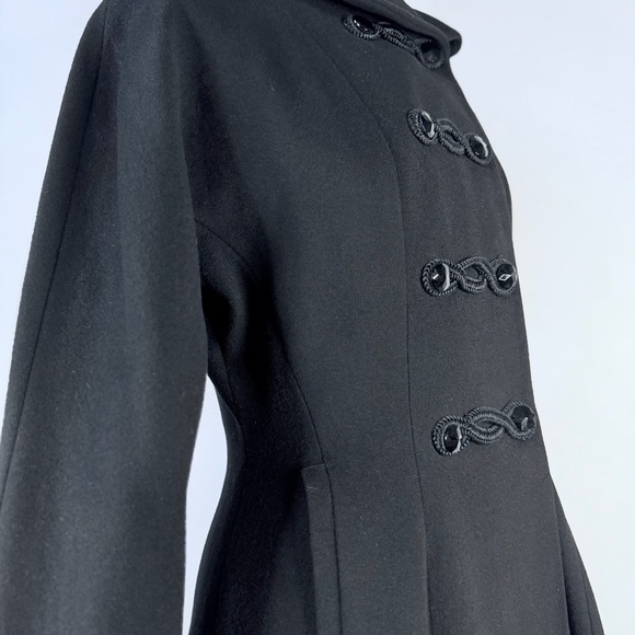 Vintage Ransohoffs 60s Black Wool Princess Coat Frog Closure Jacket XS S - Picture 6 of 13